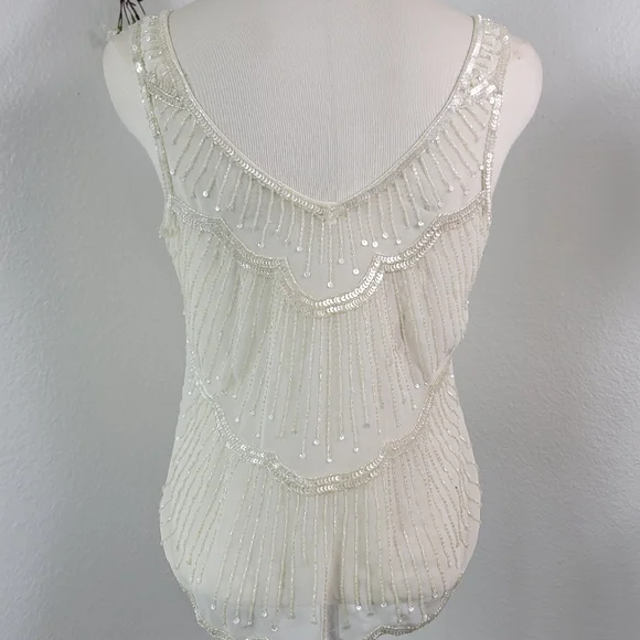 WILLOW & CLAY ANTHROPOLOGIE CREAM OFF WHITE SEQUINED BEADED SLEEVELESS TOP SZ:S - Picture 2 of 15